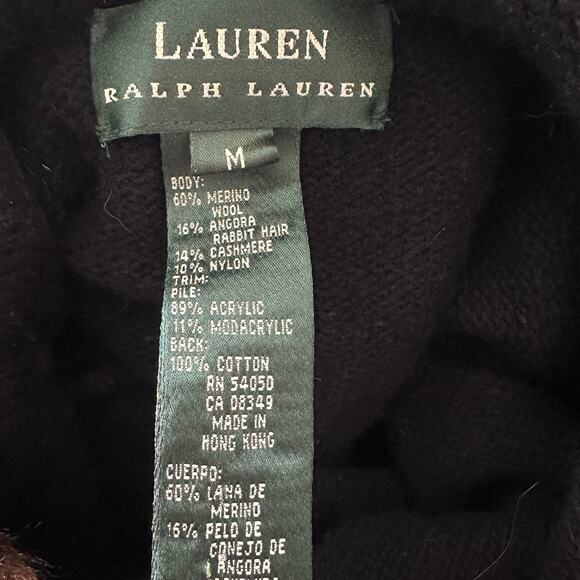 Ralph Lauren LRL Jacket Womens Medium Black Hooded Cardigan Wool Blend Toggles - Picture 6 of 8